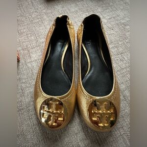 Tory Burch Metallic Gold Flats